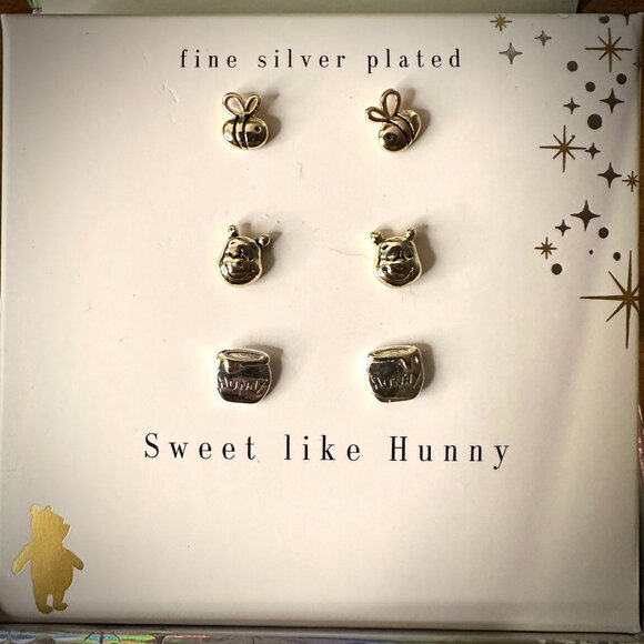 Disney Fine Silver Plated Winnie the Pooh Bee & Hunny Pot Earrings Set - Picture 2 of 3